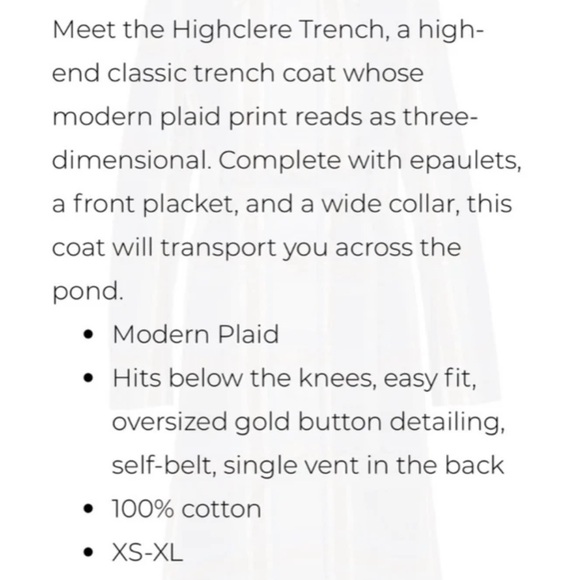 CABI Style #6248 Highclere Trench 100% cotton plaid trench coat NWOT- sz Medium - Picture 12 of 16